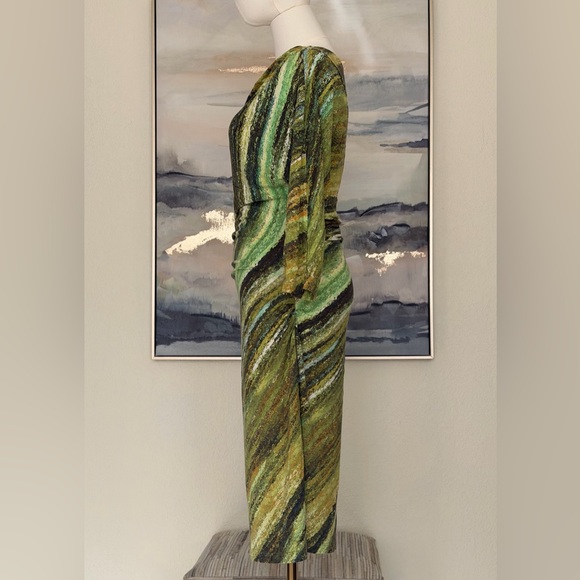 Suzi Chin for Maggy Boutique Green Abstract Draped Midi Dress-Elegant&Flatering - Picture 7 of 16